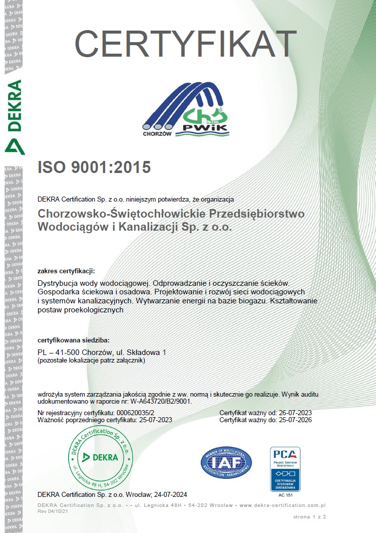Certyfikat ISO 9001:2015 - zdjęcie niedostępne dla niewidzących